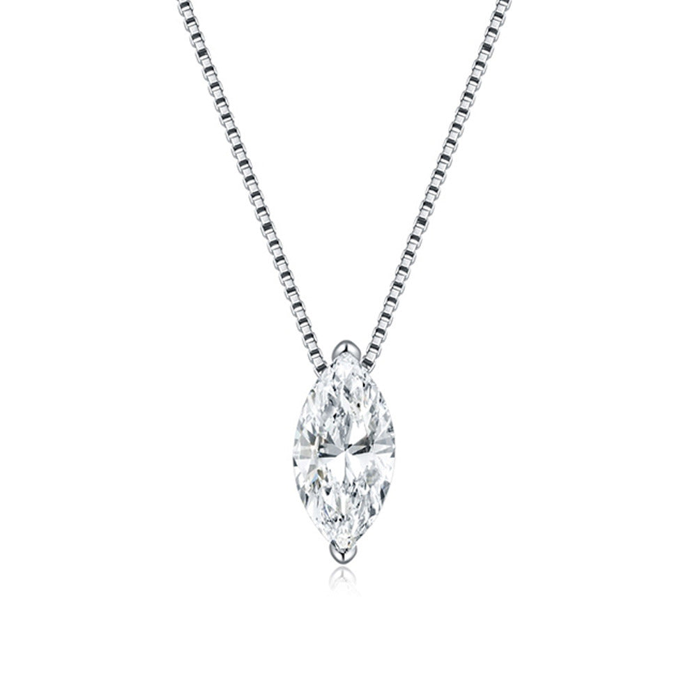 Women's S925 silver horse eye moissanite pendant necklace temperament versatile French clavicle chain
