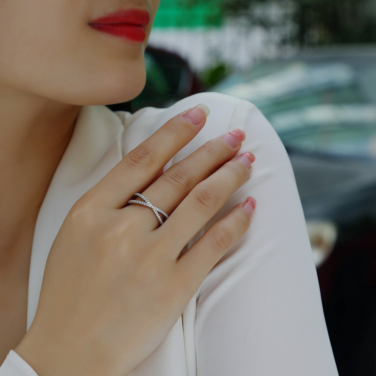 S925 Silver Love Interwoven Ring Moissanite